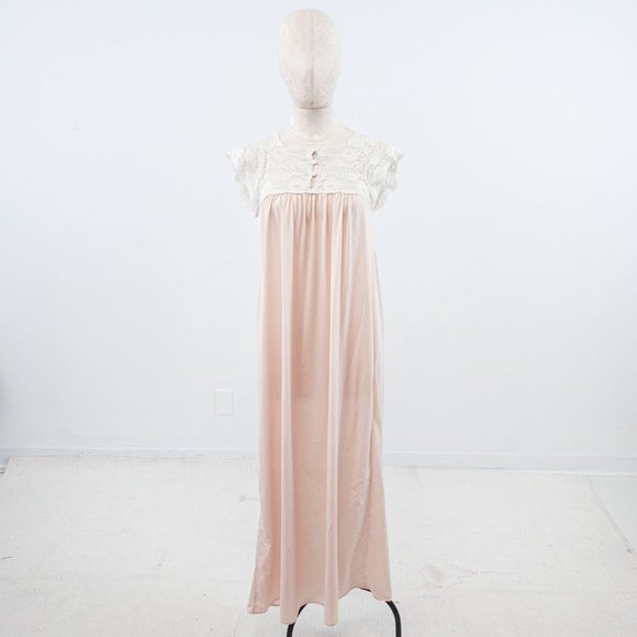 Vintage S Boho Lace Nightgown Maxi Dress Pink - Picture 6 of 12